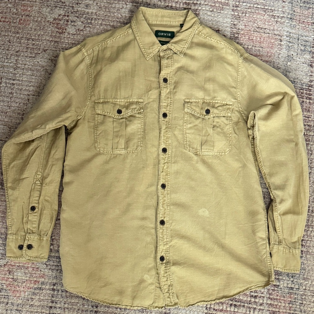Orvis Men's Casual Khaki/Mustard color Button Down Shirt, medium